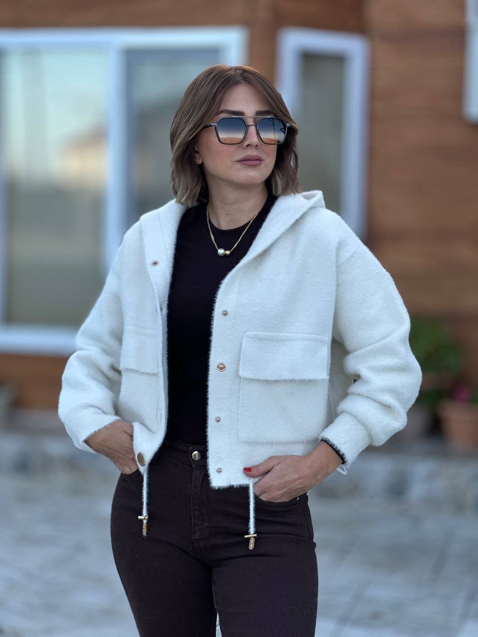 Kapşonlu Hırka Ekru