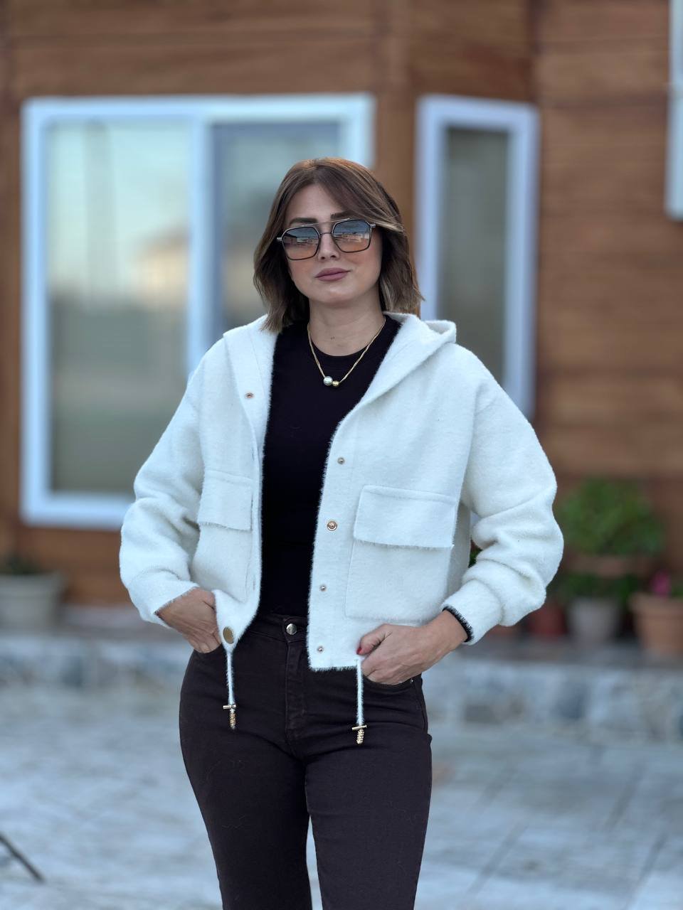 Kapşonlu Hırka Ekru 2
