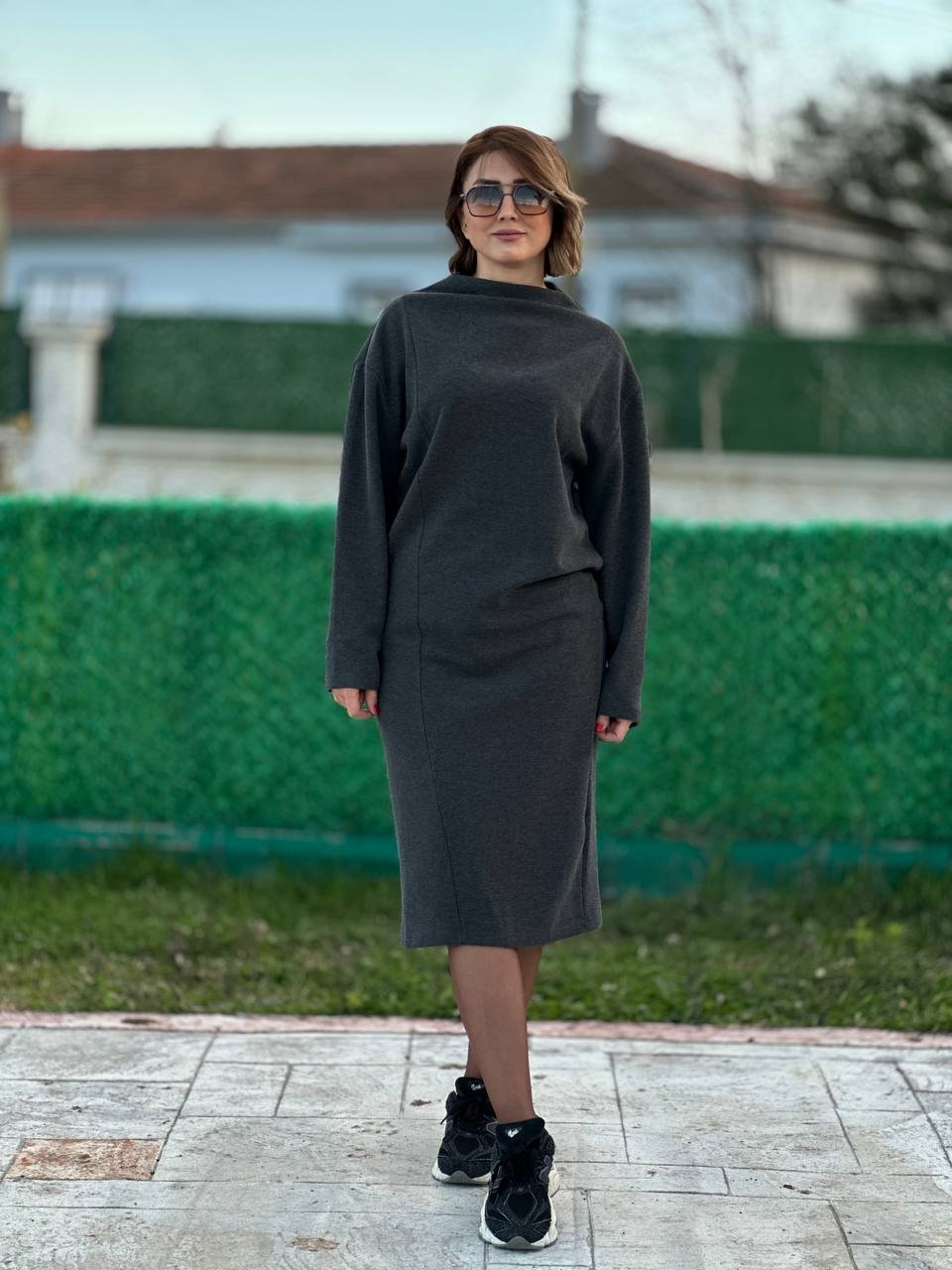Triko elbise gri