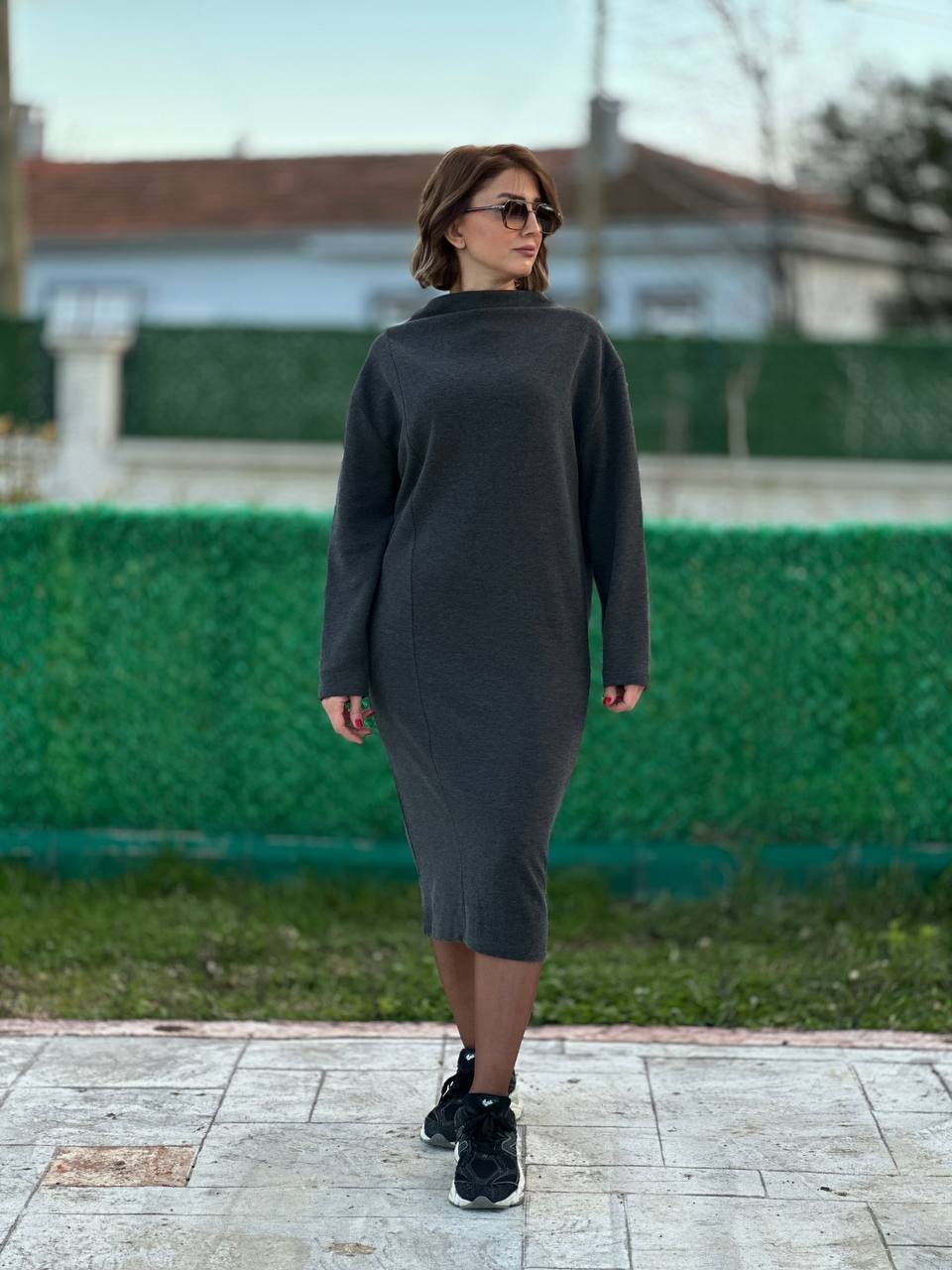 Triko elbise gri 2